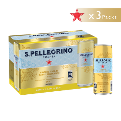 S.Pellegrino Essenza Flavored Sparkling Mineral Water - 330ml x 24  (Lemon & Lemon Zest)