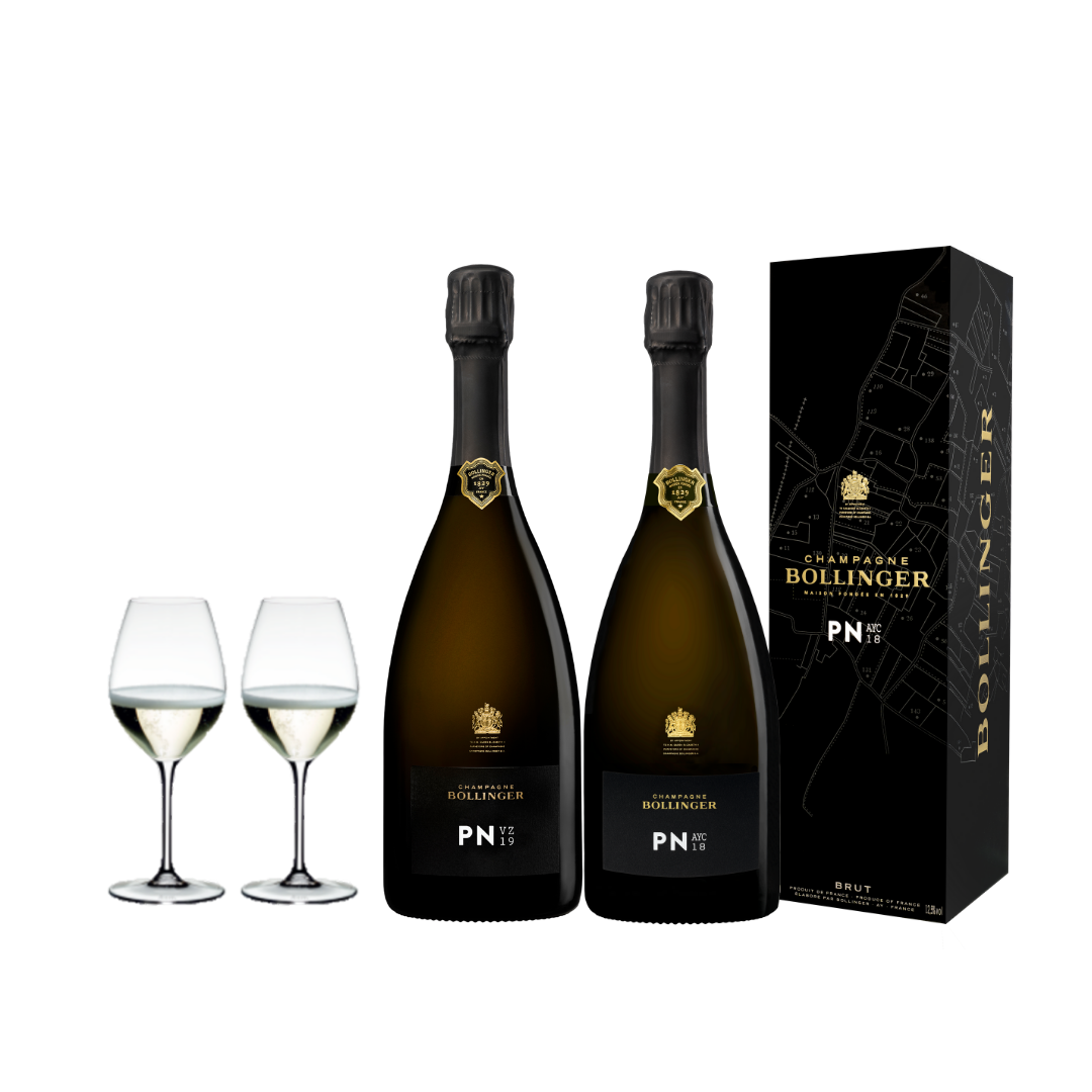 Bollinger PN18 & 19 Bundle with Champagne Glasses French Premium