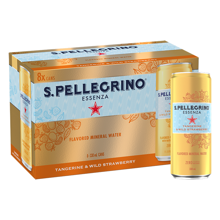 S. Pellegrino Essenza Sparkling Mineral Water - Tangerine & Wild Strawberry - 330ml (Pack of 8)